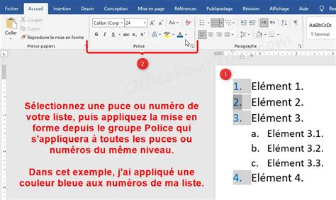    1  1|Modifier la mise en forme des puces ou des numéros